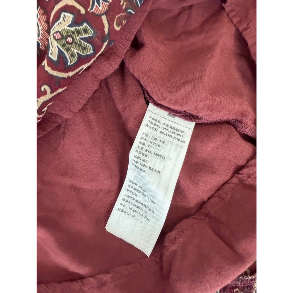 Abercrombie & Fitch Boho Maxi Dress XS Burgundy Paisley Whimsygoth Ethereal